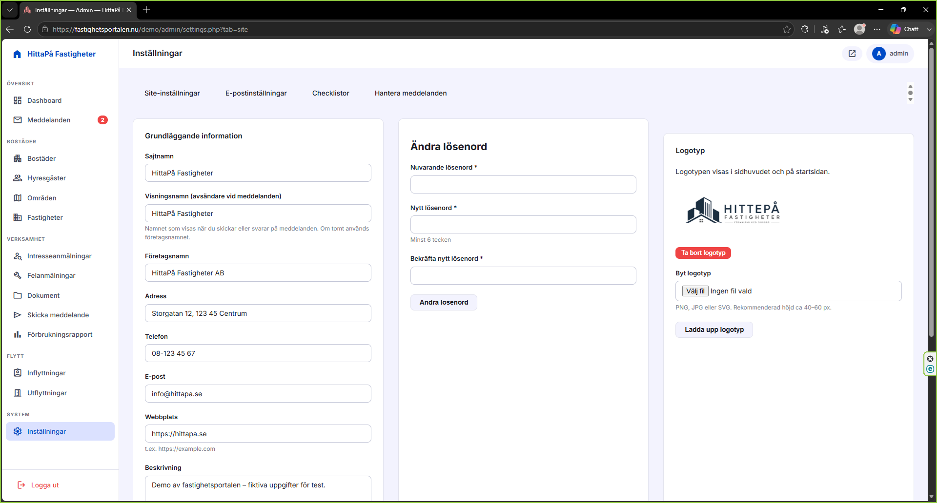 Installningar – Fastighetsportalen.nu